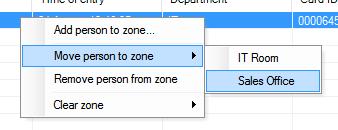 Move person to zone: You can move a person or people to a different Zone simply by highlighting them in the Zone