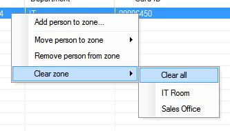 Clear zone: You can clear a Zone completely simply by right clicking on the Zone Attendance window and selecting