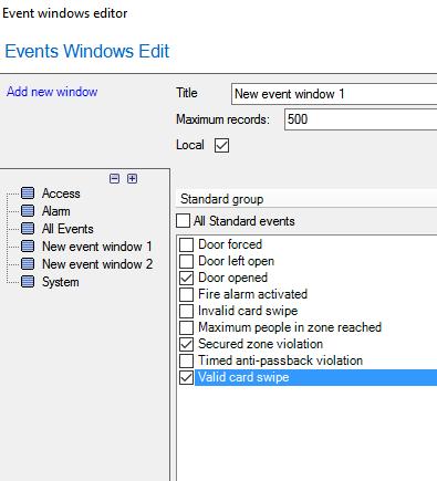 To use the Add/Edit Events option, click on the link in the menu and then the Add new window link in the Events window editor dialog box.