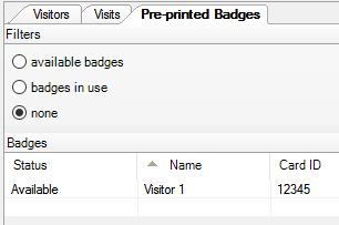 A badge cannot be re-assigned to another visitor until returned. Click on the Add Pre-printed Badge link and enter the required Badge name and the Card ID.