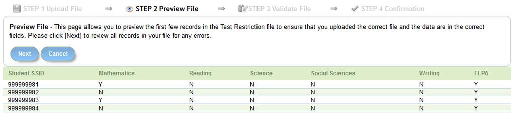 1. Enter each student s test restriction information in each row and respective column.