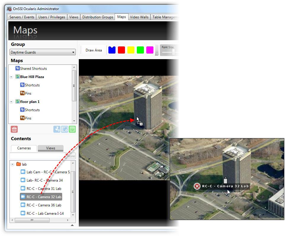 Ocularis Administrator User Manual Ocularis Administrator Working with Maps Once maps are selected for use in the Maps tab, you can configure it by: Add Cameras to A Map Add Views to A Map Link one