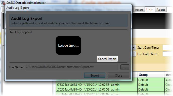 Ocularis Administrator Ocularis Administrator User Manual TO CANCEL AN EXPORT Most exports occur within seconds.