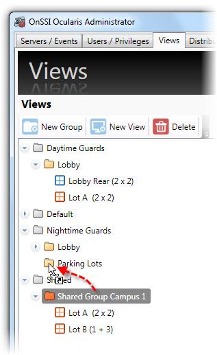 Ocularis Administrator Ocularis Administrator User Manual Drag and drop to share a view Figure 81 Sharing Views Shared views displayed in orange 3.
