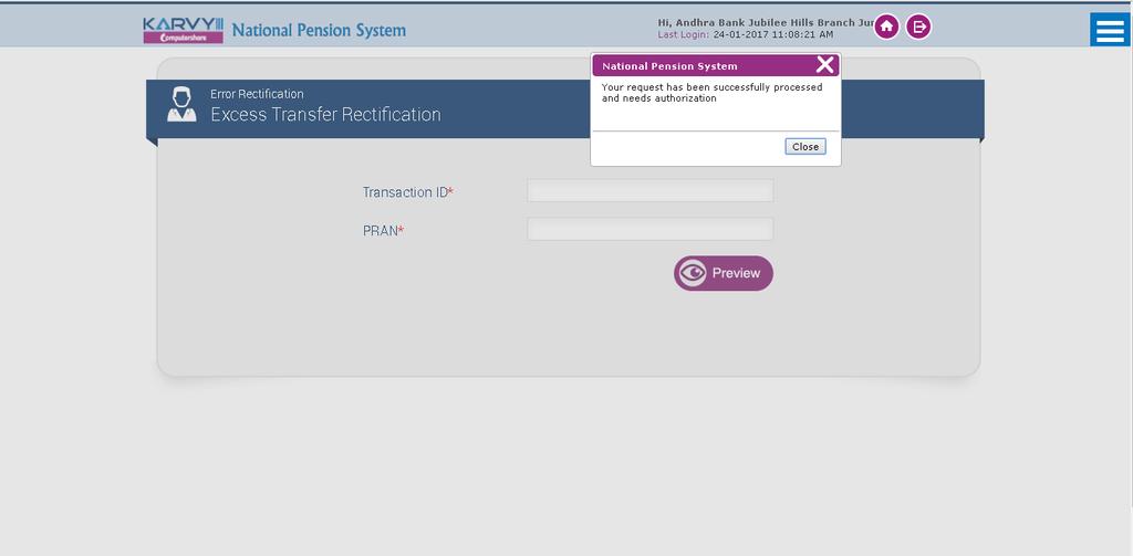 f. After providing the mandatory details, when PAO/DTO/POP-SP clicks the submit button, User will be shown the confirmation page.. Figure1.
