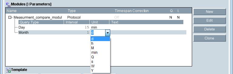 Then select the interval for the query type "Day" and "Month" and the unit in