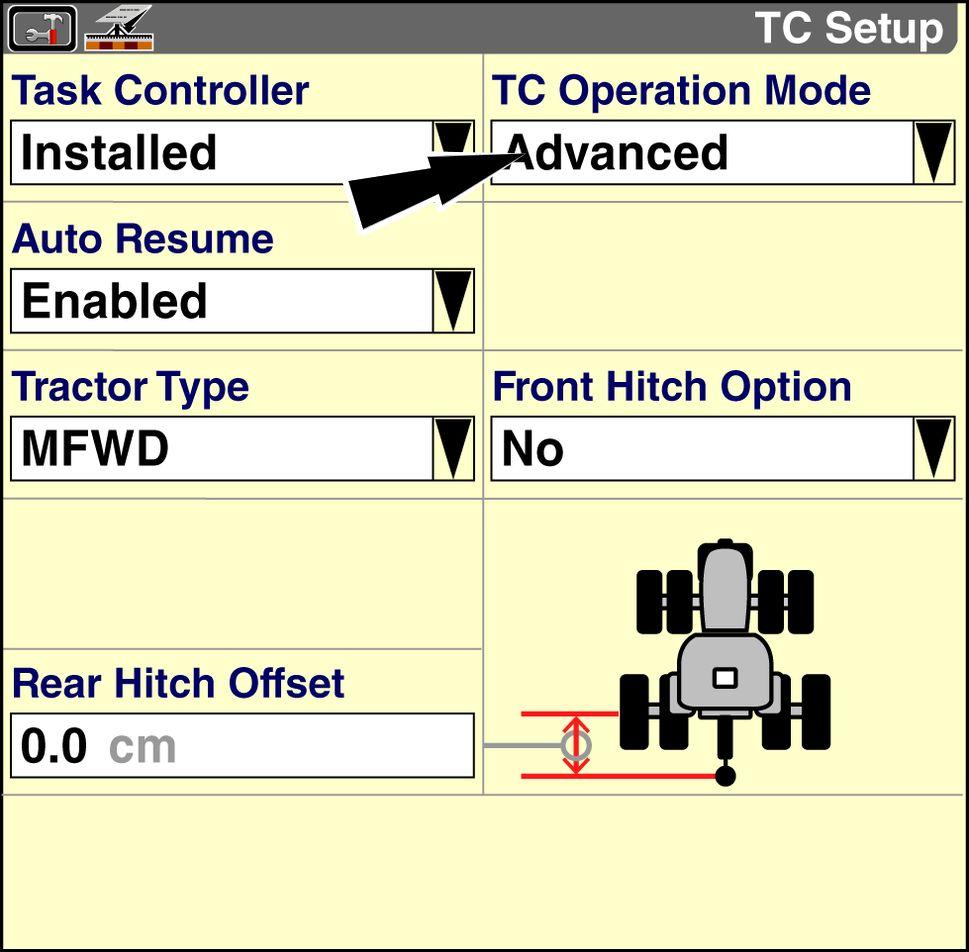 2 - SETUP Choose an operation mode A simplified Section Only operation mode is available for operators who wish to use the Task Controller application only for automatic overlap control.