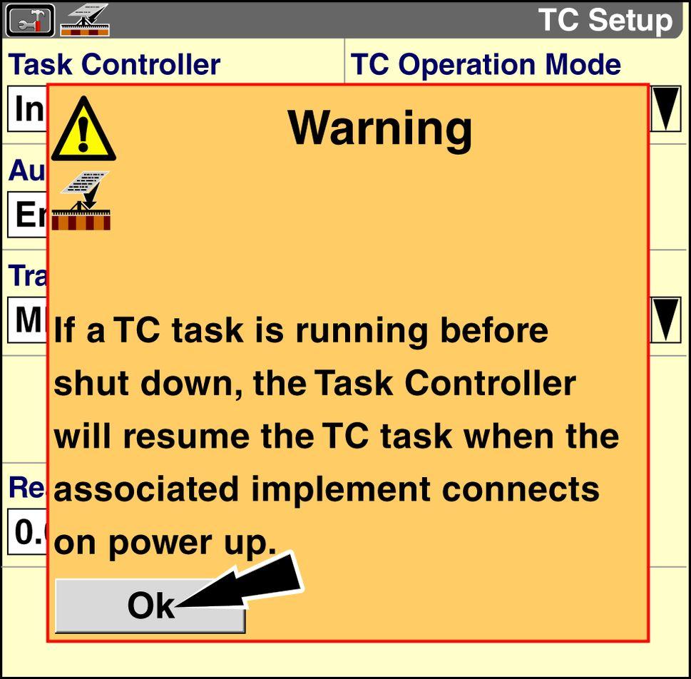 down, the Task Controller will resume the TC Task when the associated implement connects on power up.