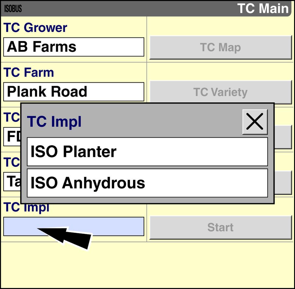 3 - OPERATION If the Task Controller application detects more than one ISOBUS implement, you must select the primary ISOBUS implement in the TC Implement window.