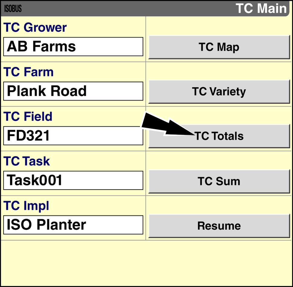 4 - TROUBLESHOOTING 4 - TROUBLESHOOTING View ISOBUS Task totals Use the TC Totals screen to view total values for all control points on the connected ISOBUS implement or implements.