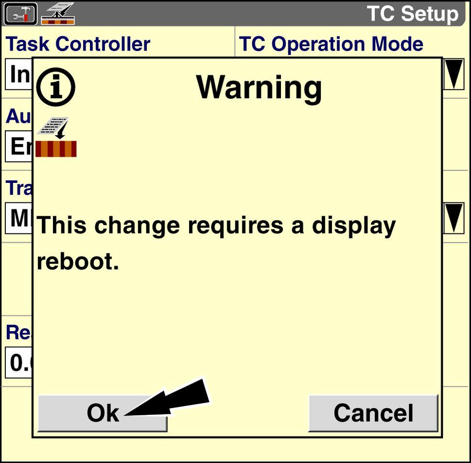 2 - SETUP A pop-up message displays: This change requires a display reboot.