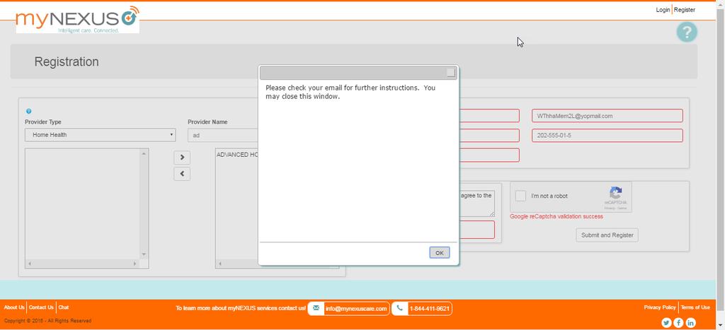Registering to Use the Portal 2 2. Click OK to close the pop-up window. You can now exit the Registration page.