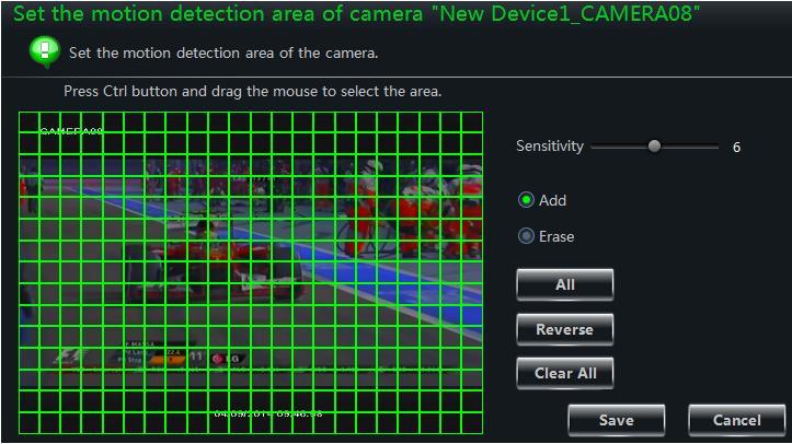 18 Motion Detection Alarm Settings Click Area and Sensitivity under Motion Detection Alarm Setting to enter the interface. 1 Drag slide bar to set the sensitivity value.