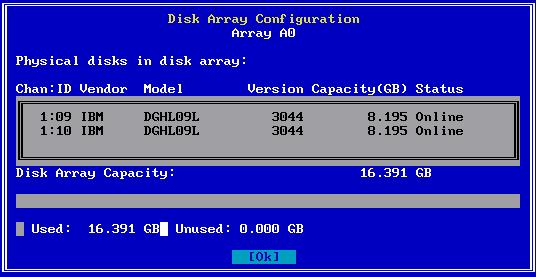 Monitoring and Maintenance Activities The Disk Array menu is displayed (Figure 4-4). Figure 4-4. Disk Array Menu View Array Configuration Select View Array Configuration, then press Enter.