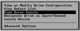 How Do I View and Reset Physical Drive Error Counts? View Physical Drive Error Count Information. The Physical Drive menu is displayed (Figure 4-55). Figure 4-55.