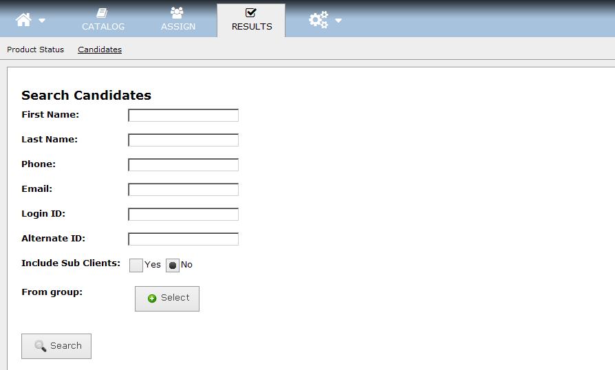 Candidate This option will allow you to search for a specific candidate by any of the available search fields.