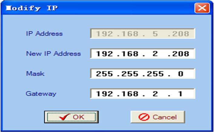Operate and select Modify IP in the drop-down list, and a dialog box presents itself as shown below.