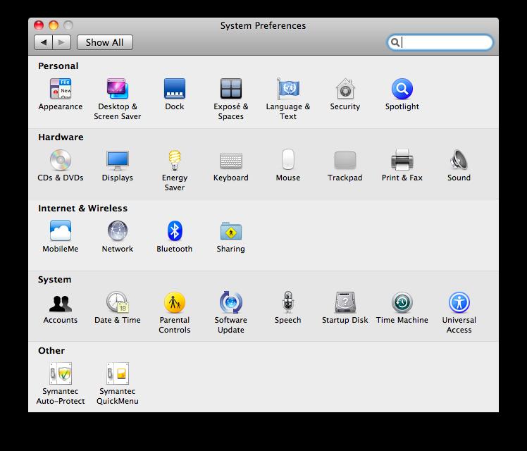 For the Macintosh environment: To set the input/output peripheral settings in the Macintosh environment, open System Preferences, by clicking on the System Preferences