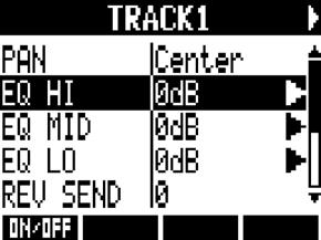 Mixing 1 a track. tracks a menu item and its setting. HINT eter, including pan and the send-return effect levels, to process the signals. its status key so that its indicator lights orange.