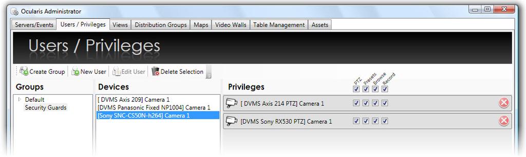 Device Privileges Despite configurations set in the NVR, users will not be able to see camera video or access other devices unless they are given access privileges in the Users / Privileges tab.