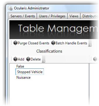 TO CREATE A NEW CLASSIFICATION 1. In the Table Management tab, click the Add button in the Classifications pane. A editable field is inserted into the Classifications list. 2.