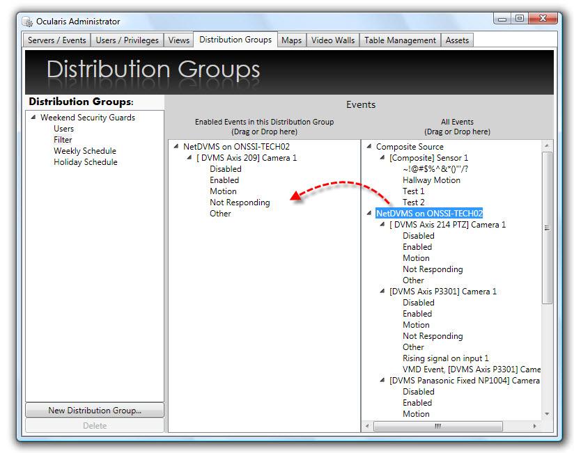 Figure 57 Assigning Events to a Distribution Group TO MODIFY EVENT ASSIGNMENTS WITHIN A DISTRIBUTION GROUP 1.