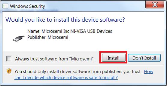 4. Click Install, and in the dialog box that asks you to confirm if you want to install the software, click Install again,
