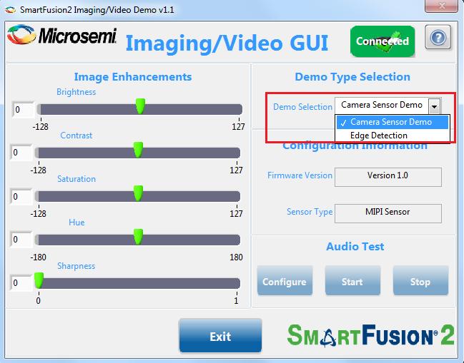 2.3.2.1 Camera Sensor Demo To run the Camera Sensor Demo: Select the Camera Sensor Demo from the Demo Type Selection drop-down list, as