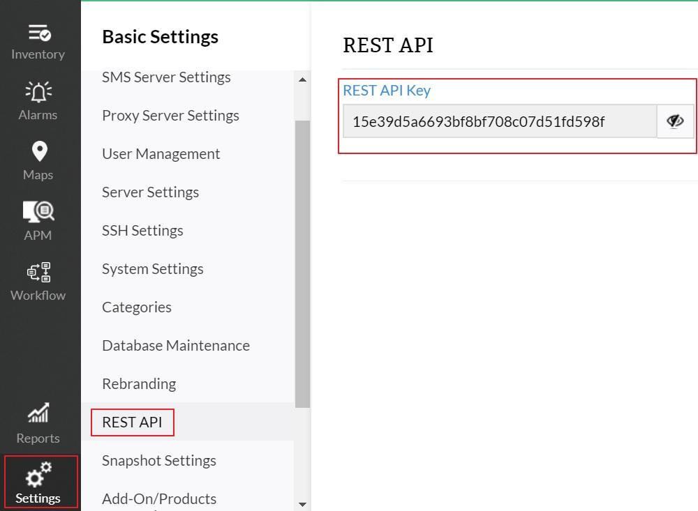 8 Enter the Applications Manager web client URL and paste the copied API key in the Applications Manager API Key text box. Choose the synchronization interval, and click Sync Now.