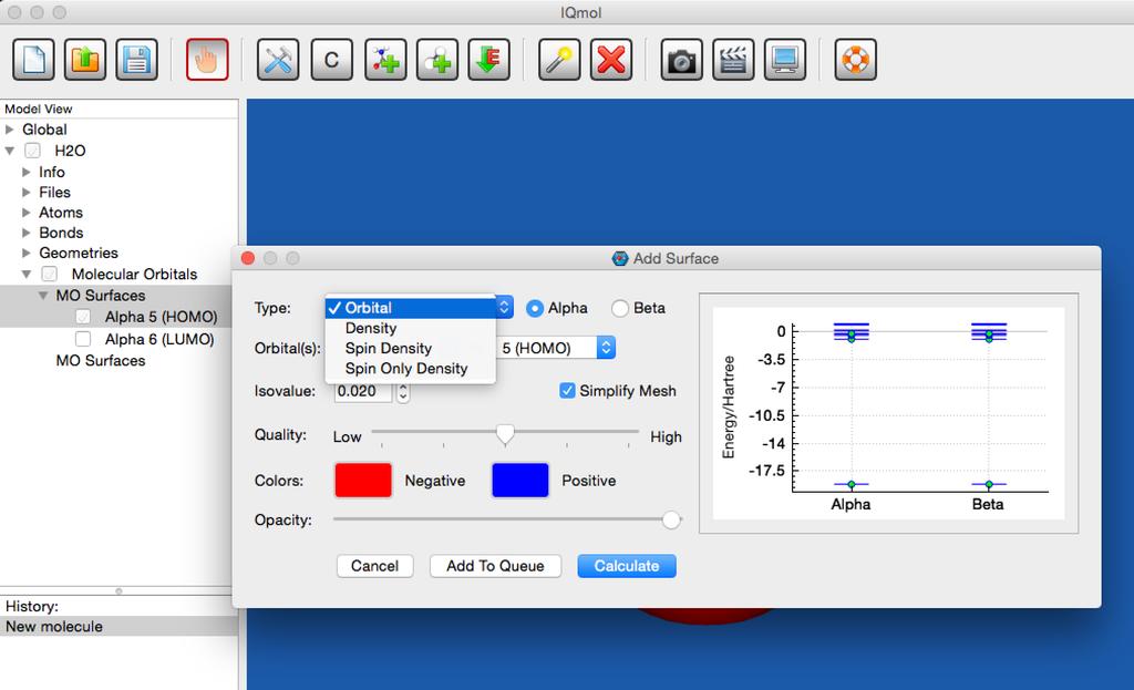 Analyzing*Output:*Orbitals,*Density,*Spin*Density*, Must add GUI = 2 in the $ rem section (IQmol does it by