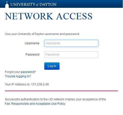 ACCESS THE INTERNET (PODIUM PC) Upon logging into the Podium PC, a webpage will soon load the Network Access page How to: 1. Enter your UD username and UD password in the provided field 2.