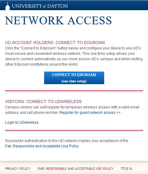 Your web browser will open the Network Access page 5.