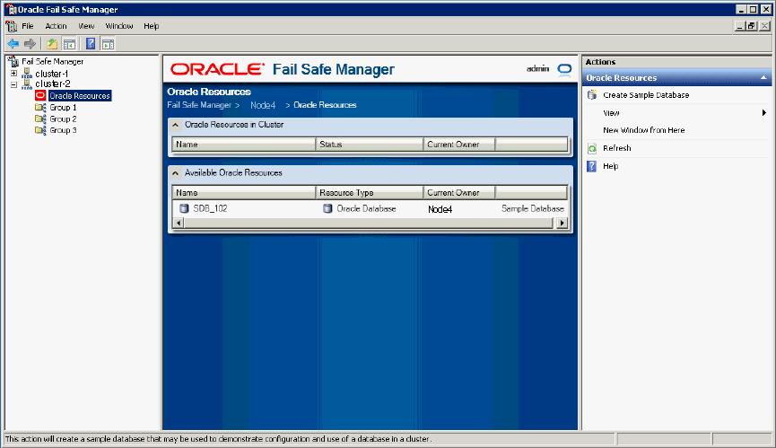 3 3Creating a Sample Single-Instance Database This lesson shows you how to create a sample single-instance database called TestDb. The rest of this tutorial assumes you have created this database. 3.1 Opening the Create Sample Database Dialog Box Select Create Sample Database from the Actions menu of Oracle Resources.