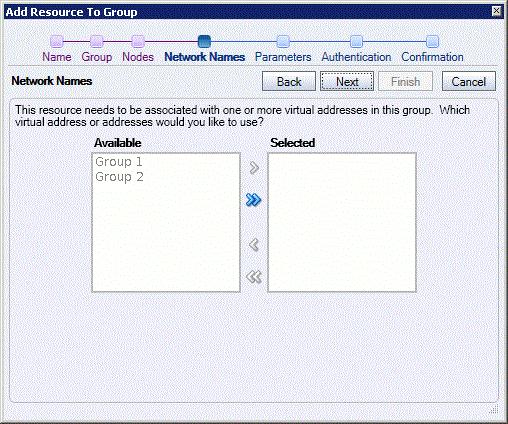 addresses the new network listener should use for incoming database connections. Select the desired virtual addresses from the Available list and move them to the Selected list. 5.