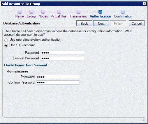 of password fields for the Oracle Home User.