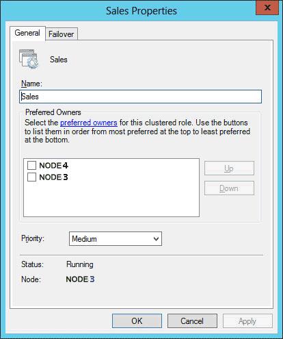 Rearranging the Preferred Nodes List 7.6 Rearranging the Preferred Nodes List Re-arrange the Preferred owners list so that Node3 is first in the list and Node4 is second.