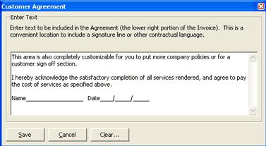 6. Edit the custmer agreement as necessary. 7. Click Save. The new agreement is saved. 8. Repeat steps 1-7 fr the Wrk Order and Estimate statements. 9.
