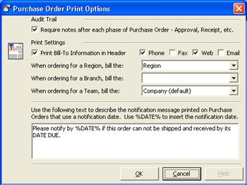4. Select the Require ntes after each phase f Purchase rder check bx t capture an audit trail fr each purchase rder. 5.