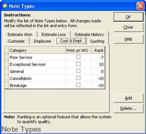 Nte Type Tabs There are seven different categries f nte types: Implementatin Checklist Custmer - Custmer nte types are available n a custmer's Ntes tab.