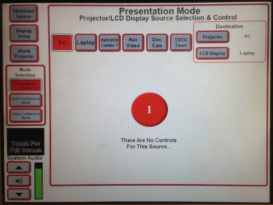 DATA PROJECTOR CONTROLS Input Selection Select the input you would like to display on the projector.