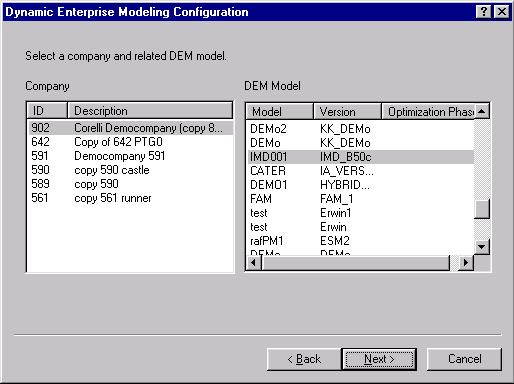 Worktop environment configuration 5 In the DEM model list, click the project model that contains business
