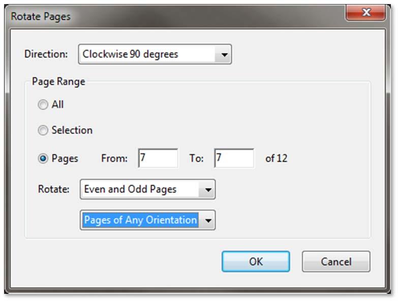 Rotating Pages You can rotate all or selected pages in a document. Rotation is based on 90 increments. 1.