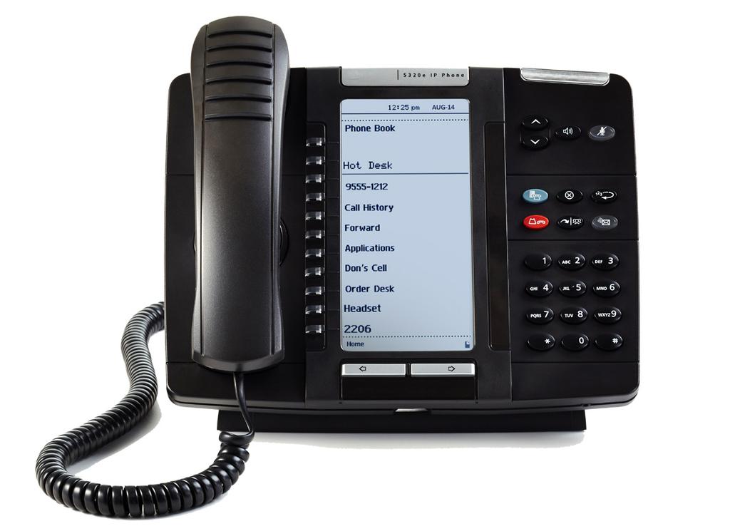 Mitel MiVoice 5320e IP Phone Enterprise-class IP Phone Key Features Backlit LCD display (160 pixels x 320 pixels) Eight programmable, one-touch, multi-function, self labeling keys 12 fixed function