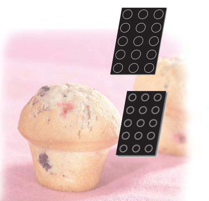 MUFFINS. DARIOLES Mini-muffins Ø 51 mm Depth 29 mm Volume 45 ml 40 indents: 600 x 400 mm Ref. 1031 20 indents: 400 x 300 mm Ref.