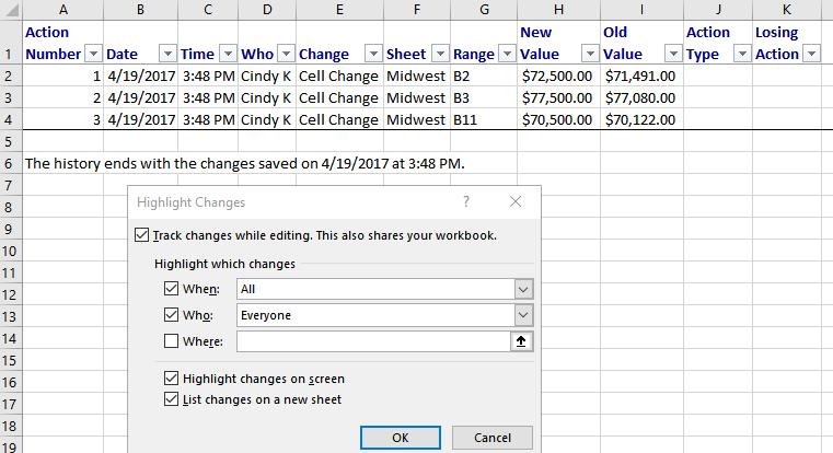 There are significant limitations to the history tracking in Excel, and as a result you are unlikely to see wide use of the feature.