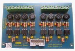 The relays coils are powered by an external supply 12VDC power supply that is capable of producing approx 700mA (need about 80mA per relay when the relay is active) this power supply is not provided