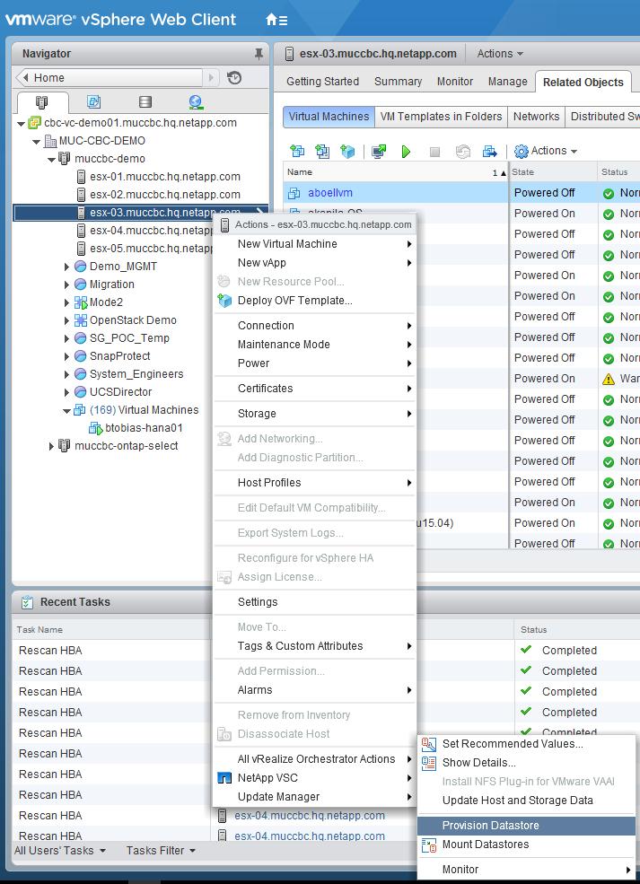 1. Right-click the ESX cluster or (as shown in this case) dedicated ESX hosts and navigate