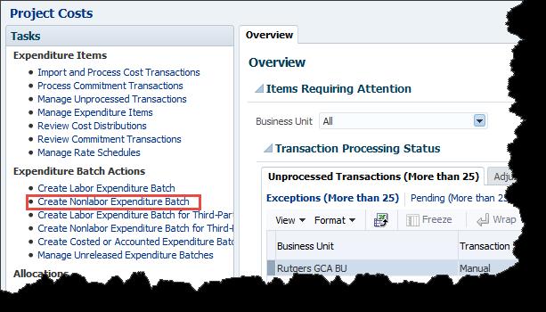 Within this page, hover over to the Expenditure Batch Actions area
