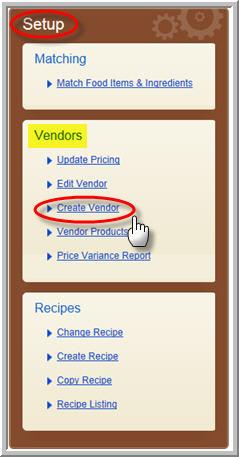 Setup 25 When you click on "Create Vendor" the form below appears for you to enter the vendor information.