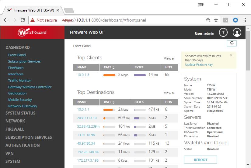 DNSWatch Status in Web UI Front Panel In Fireware Web